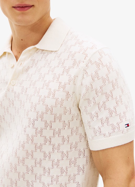 Tommy Hilfiger Polo met opengewerkt detail  - detail 5 beige