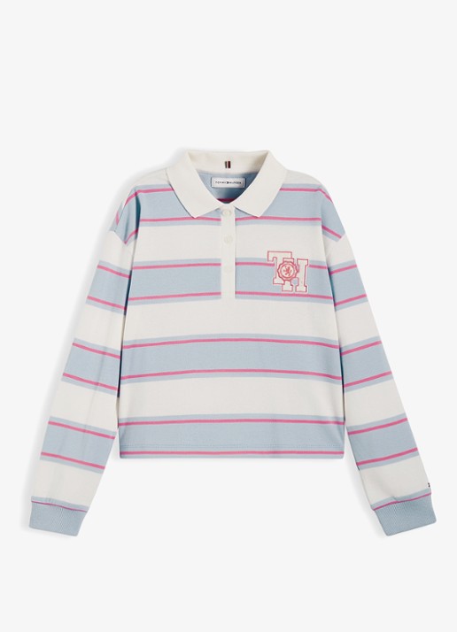 Tommy Hilfiger Polo met streepdessin en logo - voorkant 5 wit