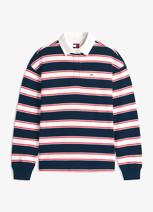Tommy Hilfiger Polo met streepprint en logoborduring - voorkant 2 multicolor