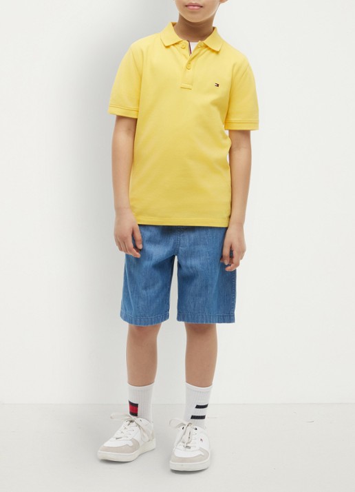 Tommy Hilfiger Polo van piqué katoen - voorkant 5 tuscan sun-zgk / geel