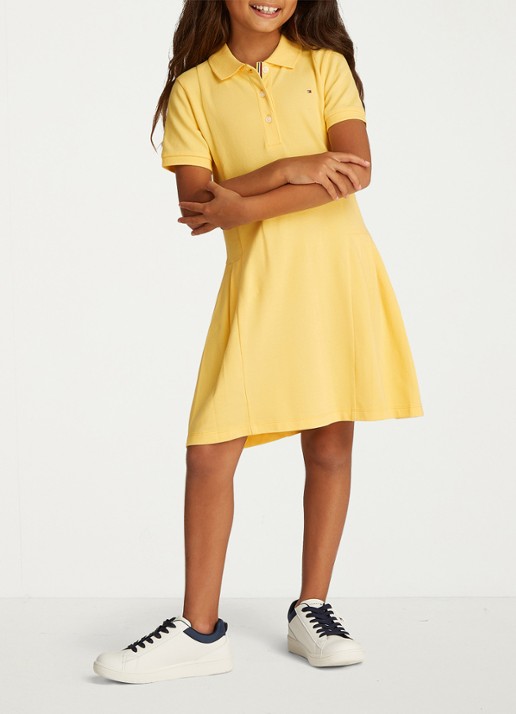 Tommy Hilfiger Polojurk met logo - voorkant 4 citronella / geel