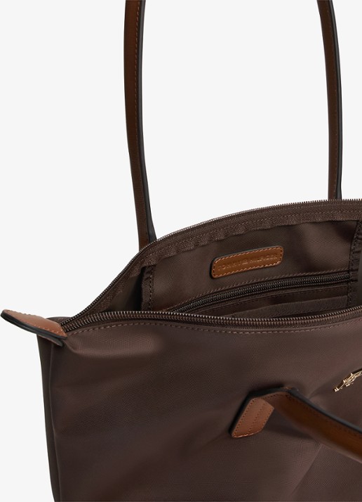 Tommy Hilfiger Popette handtas met details van kalfsleer - detail kastanjebruin