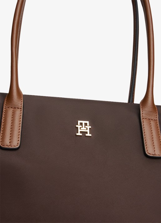 Tommy Hilfiger Popette handtas met details van kalfsleer - detail 2 kastanjebruin
