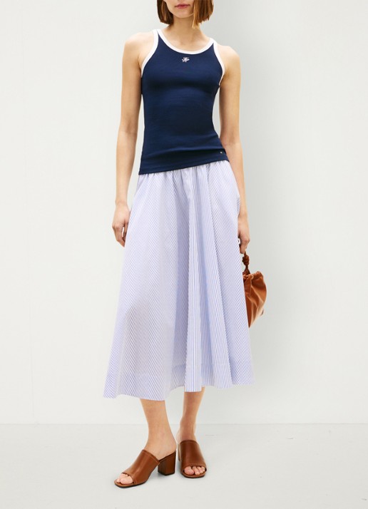 Tommy Hilfiger Poplin midi rok met plooien - voorkant 2 lichtblauw