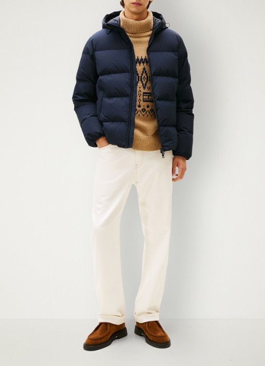 Tommy Hilfiger Puffer jack met capuchon en waterafstotende coating - voorkant 2 donkerblauw