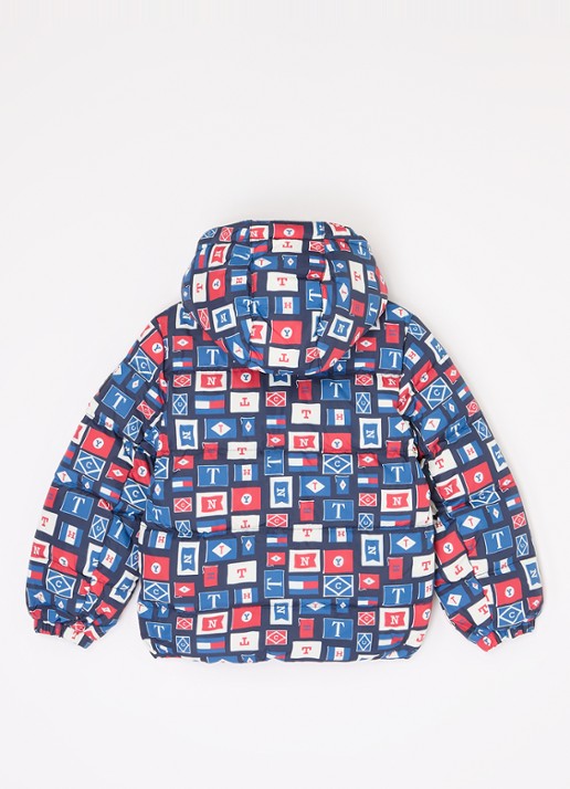 Tommy Hilfiger Puffer jack met donsvulling en afneembare capuchon - achterkant donkerblauw