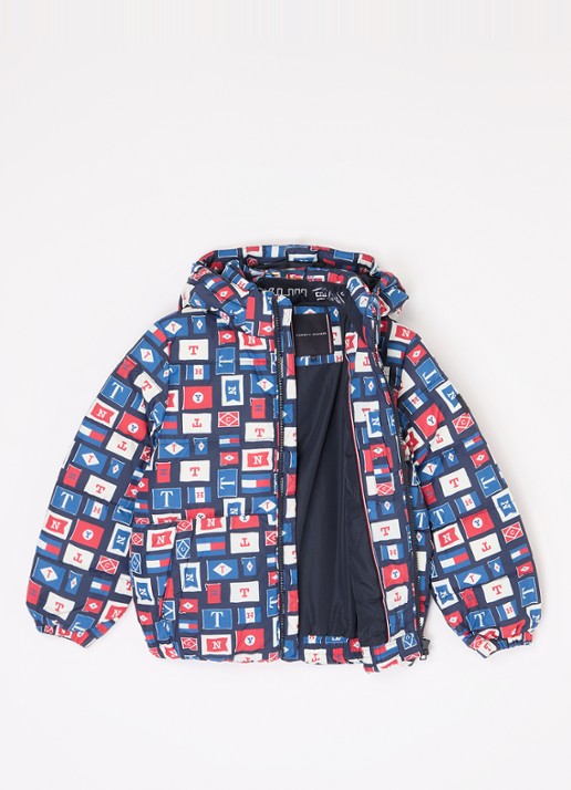 Tommy Hilfiger Puffer jack met donsvulling en afneembare capuchon - voorkant 3 donkerblauw