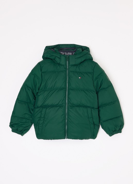 Tommy Hilfiger Puffer jack met donsvulling en afneembare capuchon - voorkant lindegroen