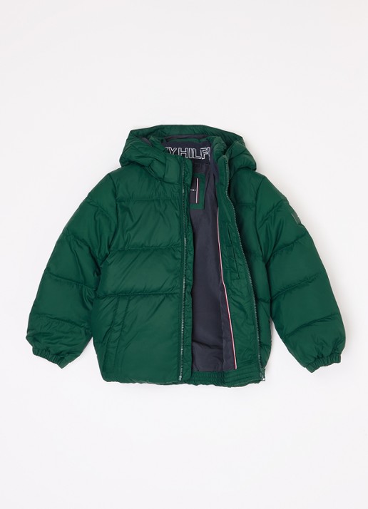 Tommy Hilfiger Puffer jack met donsvulling en afneembare capuchon - voorkant 2 lindegroen