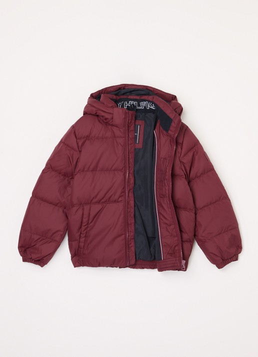Tommy Hilfiger Puffer jack met donsvulling en afneembare capuchon - voorkant 3 bordeauxrood