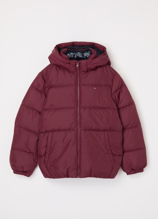Tommy Hilfiger Puffer jack met donsvulling en afneembare capuchon - voorkant 4 bordeauxrood