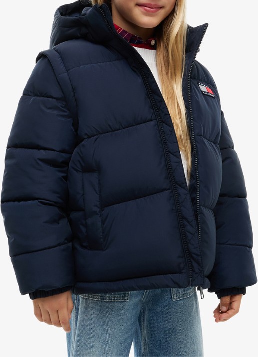 Tommy Hilfiger Puffer jas met afneembare capuchon - detail donkerblauw