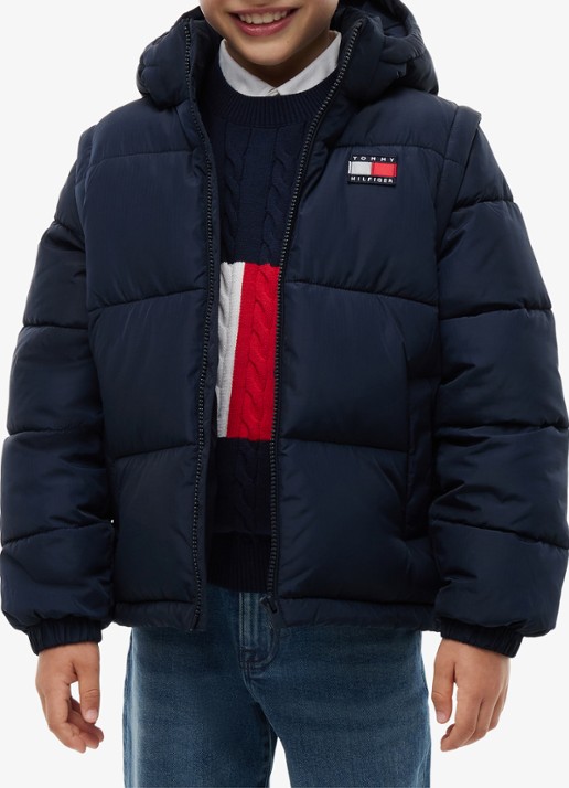 Tommy Hilfiger Puffer jas met afneembare capuchon - detail 2 donkerblauw