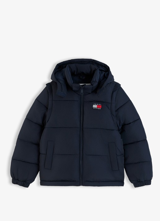 Tommy Hilfiger Puffer jas met afneembare capuchon - voorkant 5 donkerblauw