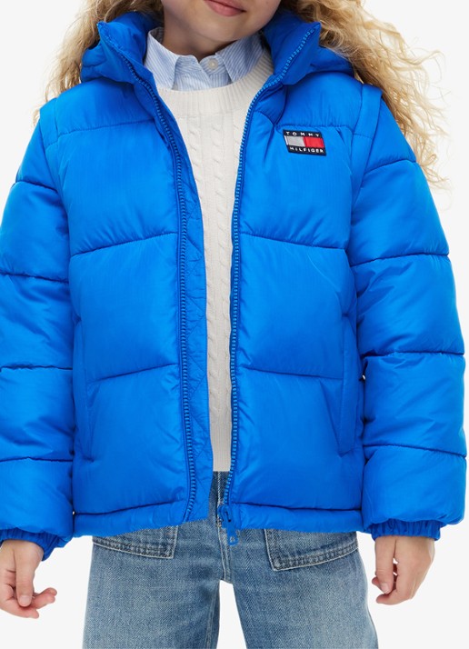 Tommy Hilfiger Puffer jas met afneembare capuchon - detail 3 staalblauw