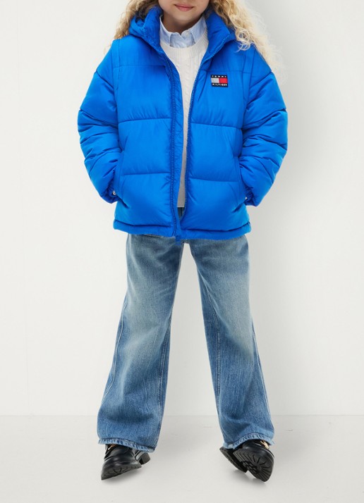 Tommy Hilfiger Puffer jas met afneembare capuchon - detail 5 staalblauw