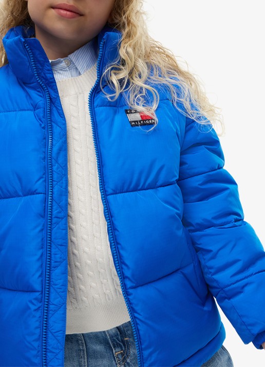 Tommy Hilfiger Puffer jas met afneembare capuchon - detail 6 staalblauw