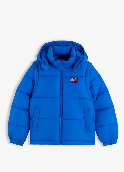 Tommy Hilfiger Puffer jas met afneembare capuchon - voorkant staalblauw