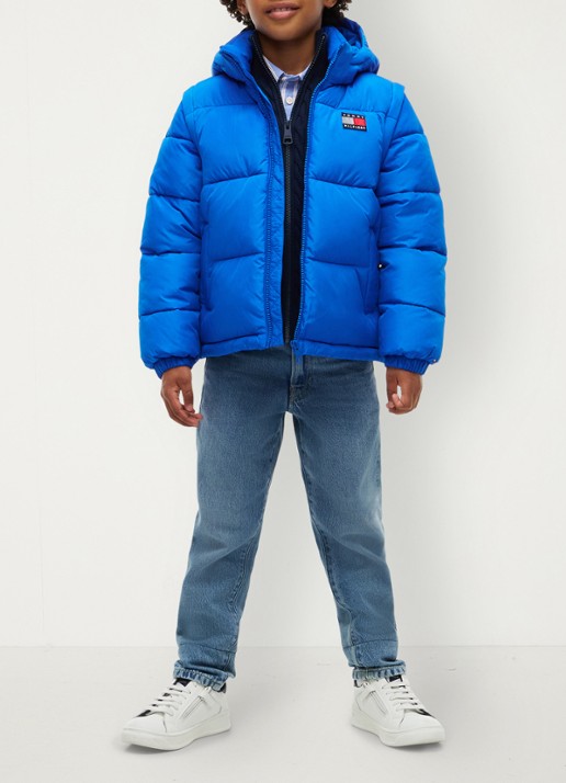 Tommy Hilfiger Puffer jas met afneembare capuchon - voorkant 2 staalblauw