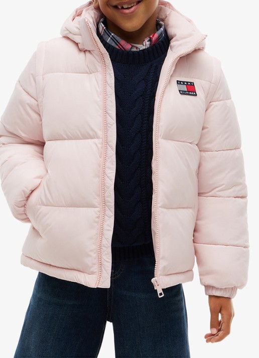 Tommy Hilfiger Puffer jas met afneembare capuchon - detail lichtroze