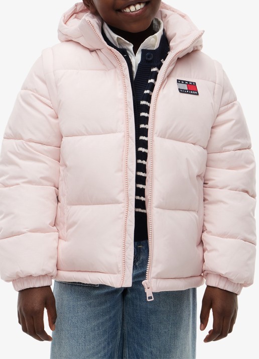 Tommy Hilfiger Puffer jas met afneembare capuchon - detail 2 lichtroze