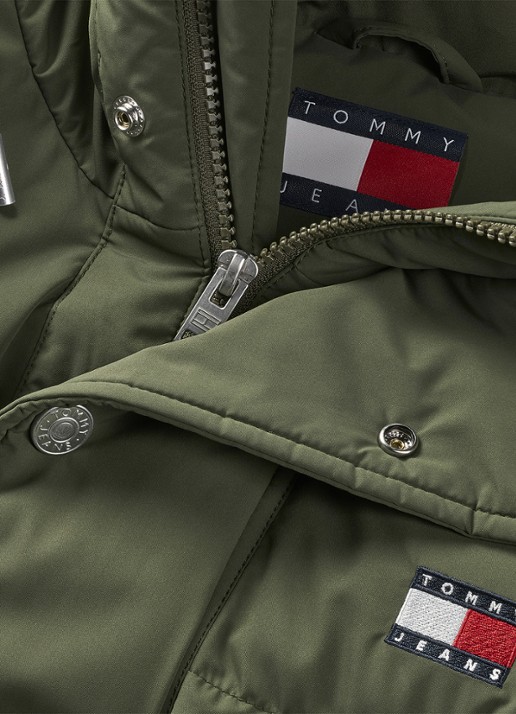 Tommy Hilfiger Puffer jas met capuchon en logo - detail 6 olijfgroen