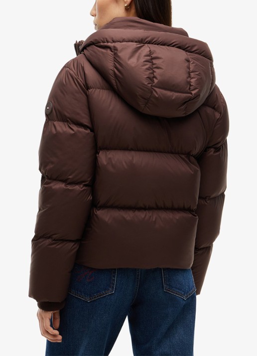 Tommy Hilfiger Puffer jas met donsvulling en capuchon  - achterkant 4 donkerbruin