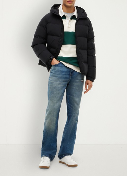 Tommy Hilfiger Puffer jas met donsvulling en capuchon  - voorkant 3 zwart