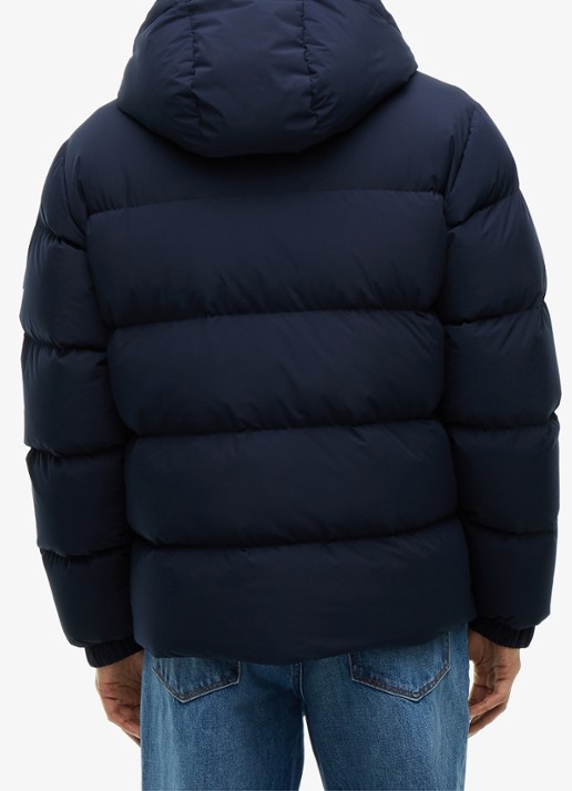 Tommy Hilfiger Puffer jas met donsvulling en capuchon  - achterkant 3 donkerblauw