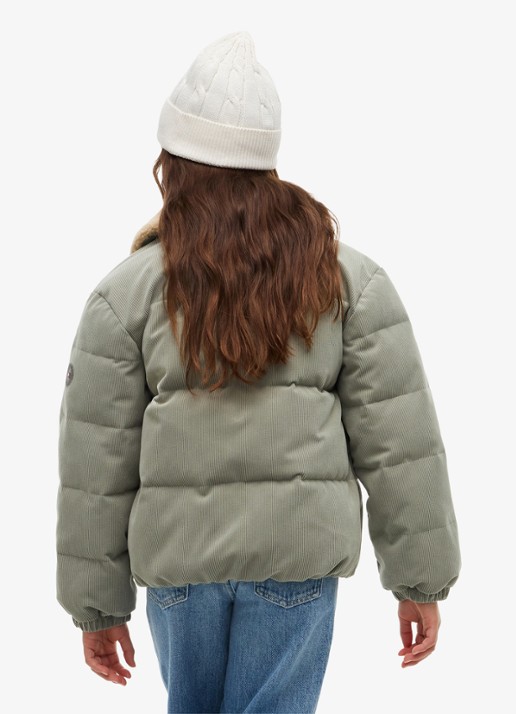 Tommy Hilfiger Puffer jas van corduroy met details van teddy - achterkant lindegroen