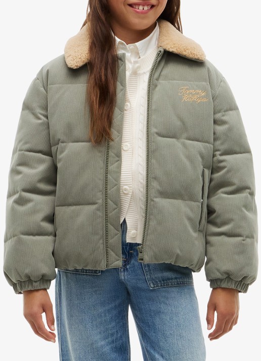 Tommy Hilfiger Puffer jas van corduroy met details van teddy - detail 4 lindegroen