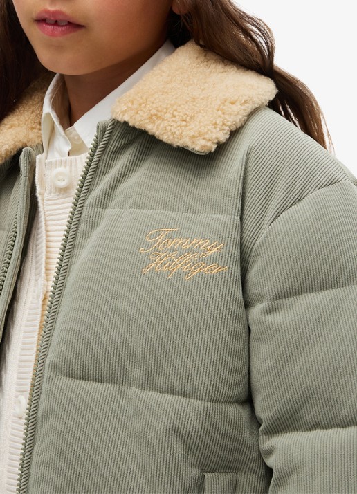 Tommy Hilfiger Puffer jas van corduroy met details van teddy - detail 5 lindegroen