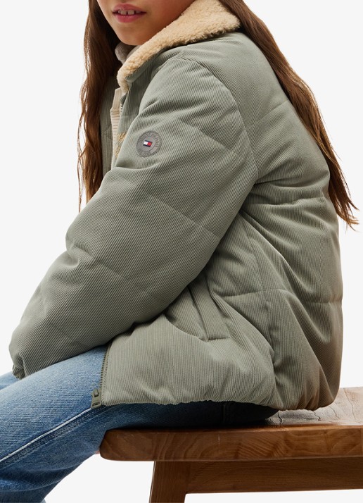 Tommy Hilfiger Puffer jas van corduroy met details van teddy - detail 6 lindegroen