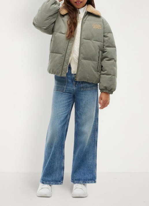 Tommy Hilfiger Puffer jas van corduroy met details van teddy - voorkant 3 lindegroen