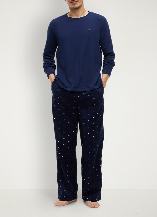 Tommy Hilfiger Pyjamaset met logo 2-delig - voorkant 2 donkerblauw