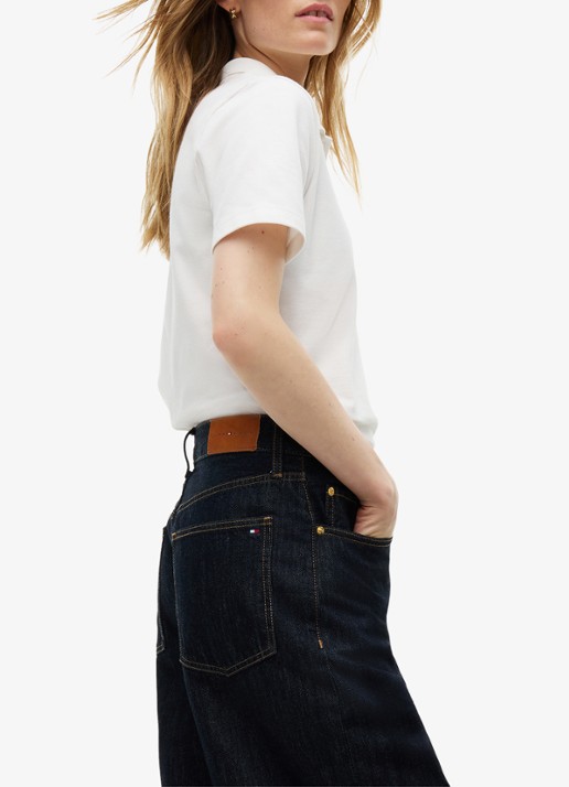 Tommy Hilfiger Quinn mid waist wide leg jeans met donkere wassing  - detail 3 indigo