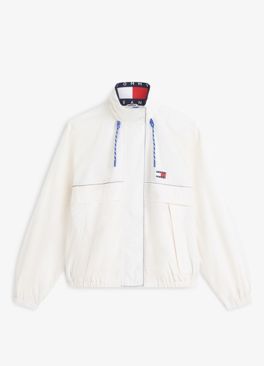 Tommy Hilfiger Regenjack met logo - voorkant gebroken wit