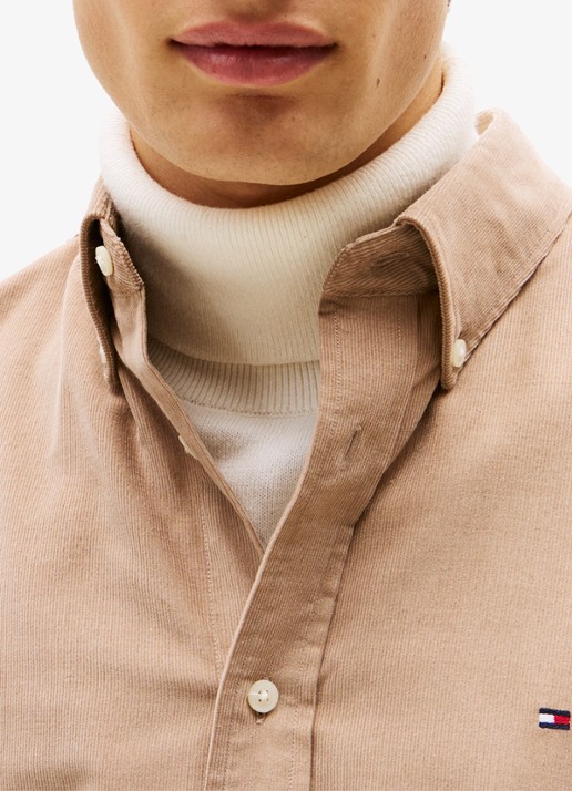 Tommy Hilfiger Reglar fit overhemd van flanel - detail 4 beige
