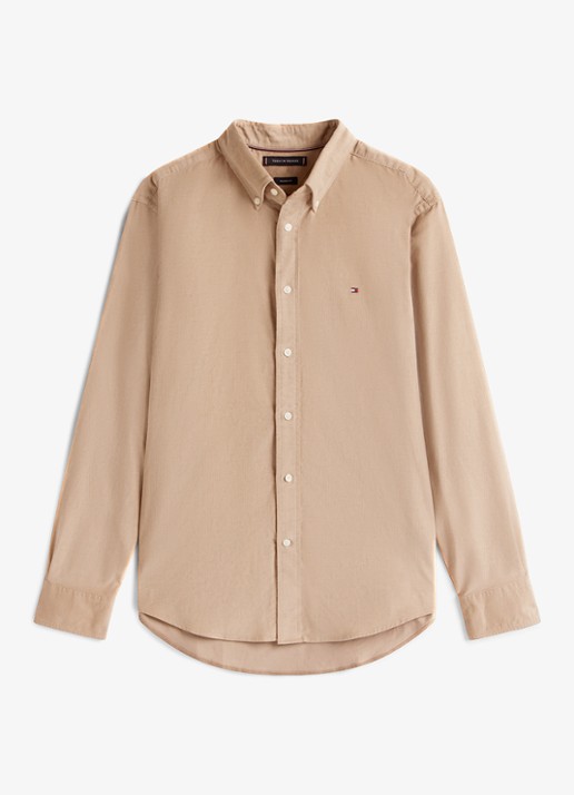 Tommy Hilfiger Reglar fit overhemd van flanel - voorkant beige