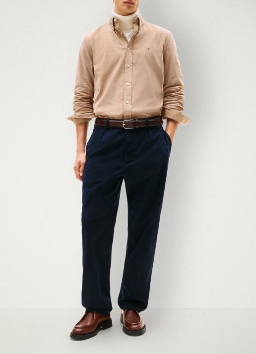 Tommy Hilfiger Reglar fit overhemd van flanel - voorkant 2 beige