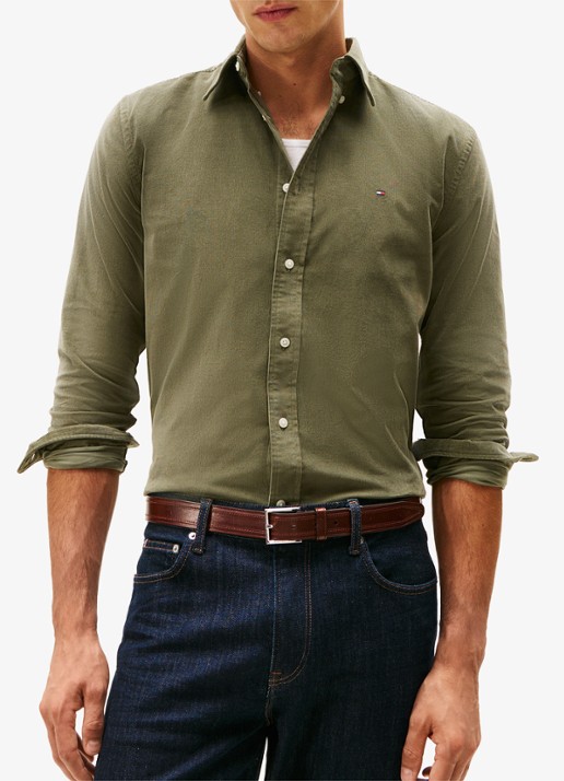 Tommy Hilfiger Reglar fit overhemd van flanel - detail legergroen
