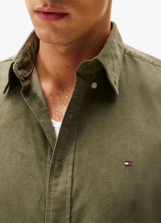 Tommy Hilfiger Reglar fit overhemd van flanel - detail 2 legergroen