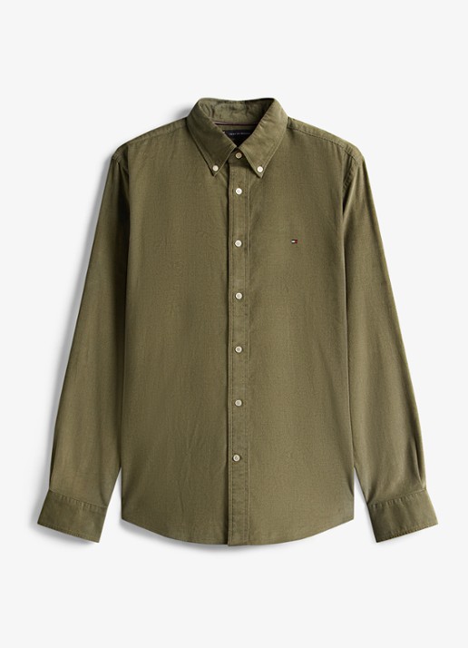 Tommy Hilfiger Reglar fit overhemd van flanel - voorkant 3 legergroen