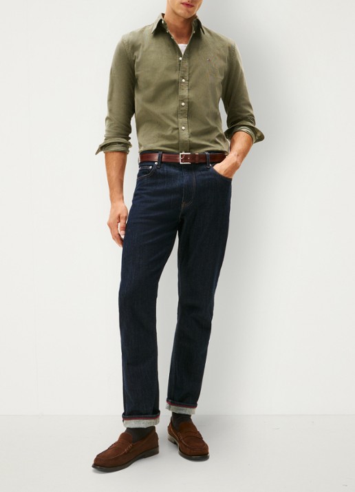 Tommy Hilfiger Reglar fit overhemd van flanel - voorkant 4 legergroen