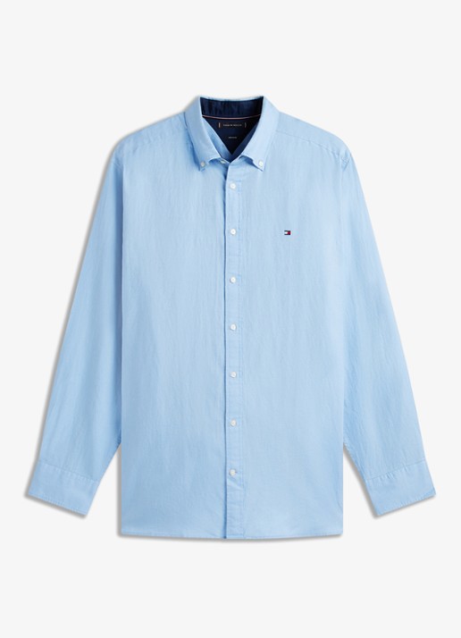 Tommy Hilfiger Regular fit overhemd in katoenblend - voorkant 4 blauw