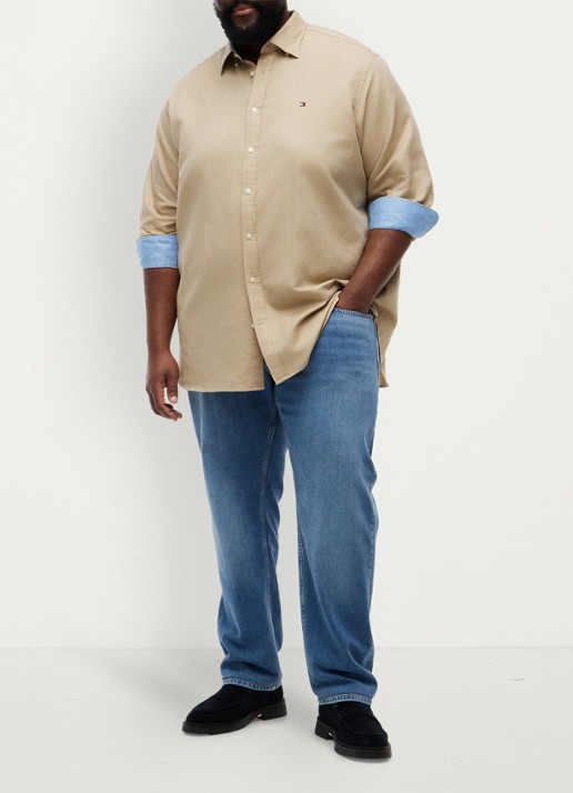 Tommy Hilfiger Regular fit overhemd in katoenblend - voorkant 3 beige
