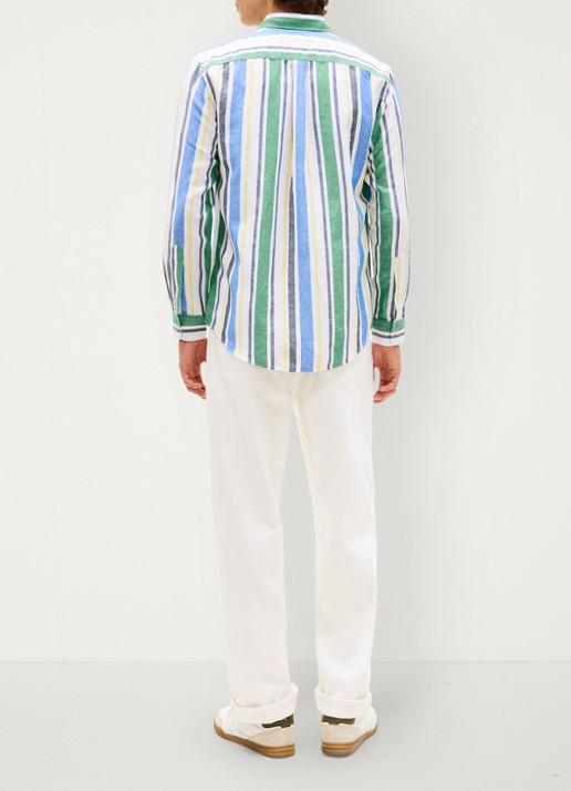 Tommy Hilfiger Regular fit overhemd in linnenblend met streepprint - achterkant 3 groen