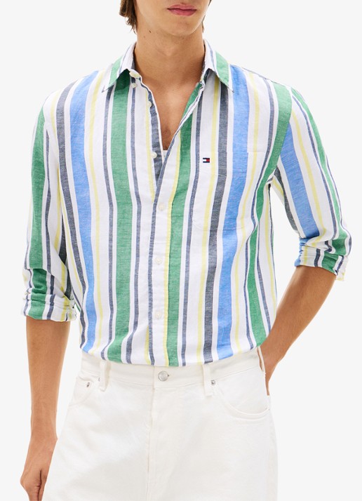 Tommy Hilfiger Regular fit overhemd in linnenblend met streepprint