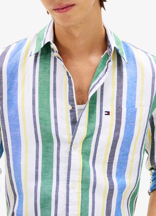 Tommy Hilfiger Regular fit overhemd in linnenblend met streepprint - detail 2 groen