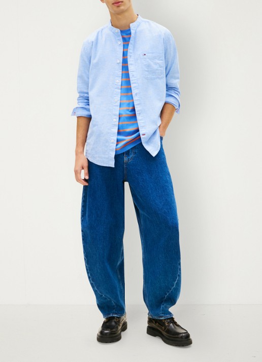 Tommy Hilfiger Regular fit overhemd in linnenblend - voorkant 2 blauw